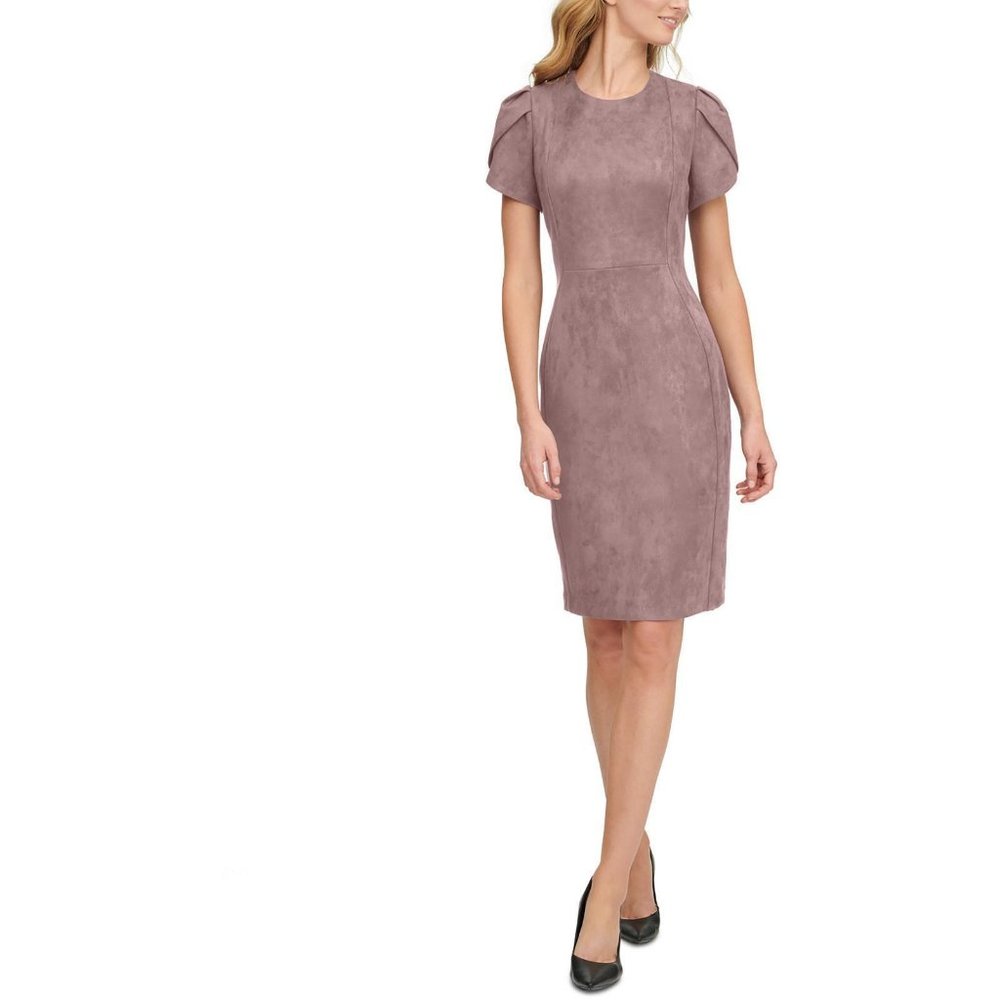Calvin Klein Short Sleeve Faux-Suede Knee Sheath Dress